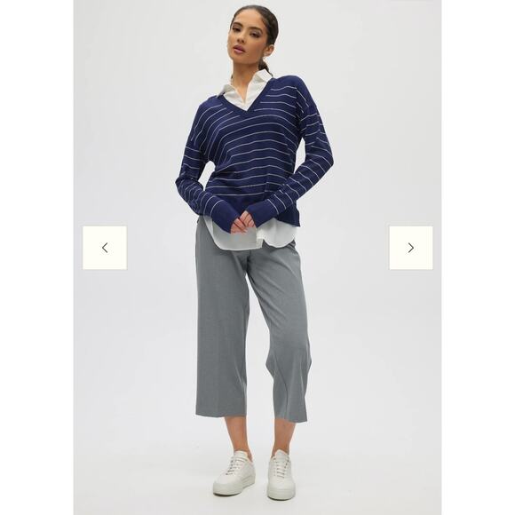 NEW Hilary Radley V-Neck Sweater Top Combo in Blue & Off-White Stripes(Size: XL) - Picture 2 of 5